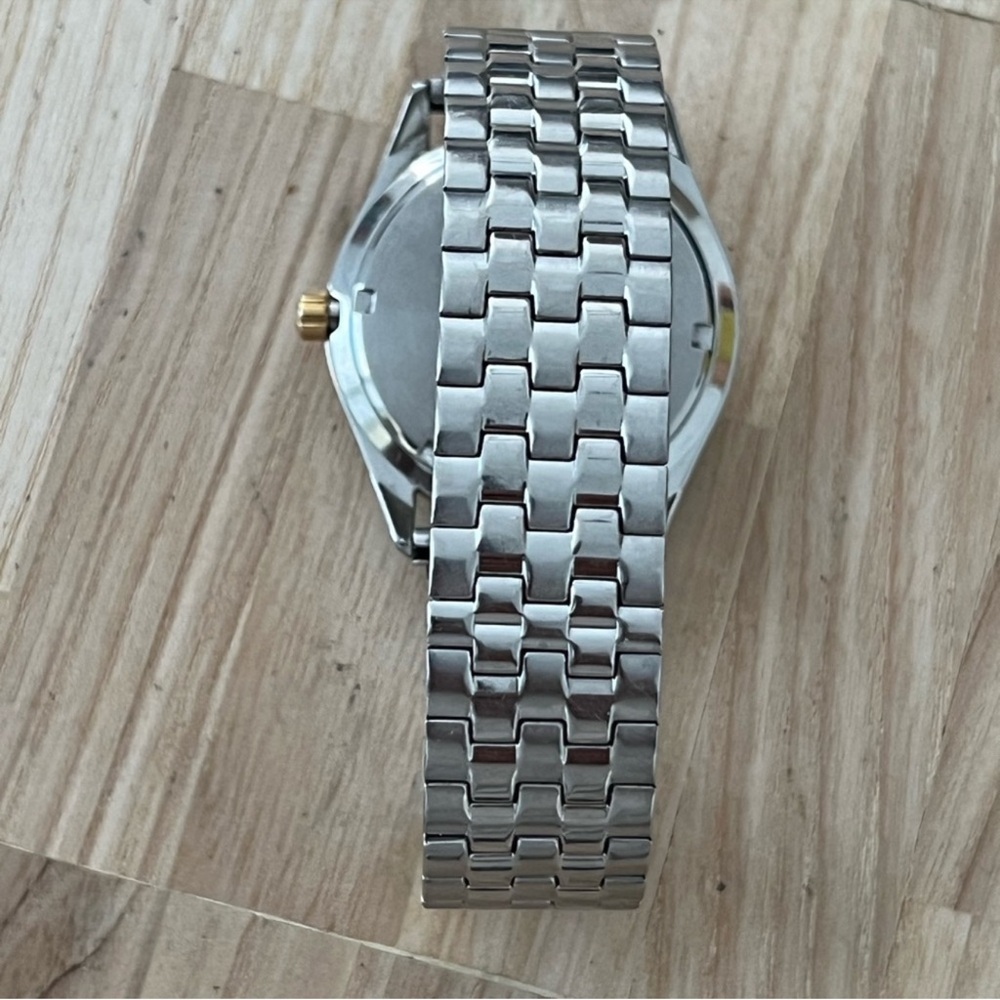 Seiko Men's Watch Stainless Stretch Bracelet Gold Case White Dial Date Window - Picture 7 of 11